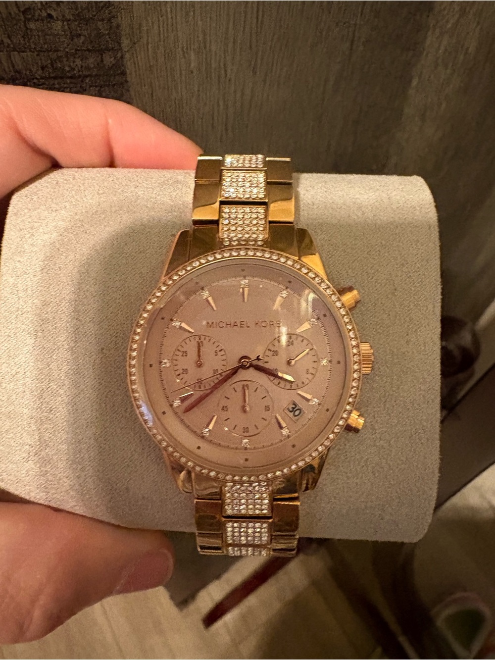 Michael Kors Rose Gold Crystal-Accent Chronograph Watch